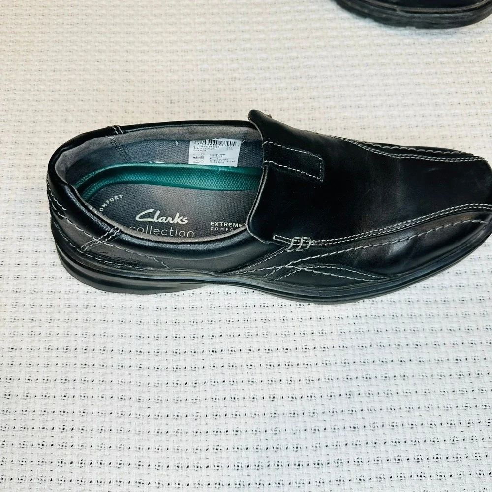 Clarks Gessler‎ Step Loafers Men Size 10 Black Leather Dress Shoes Classic
